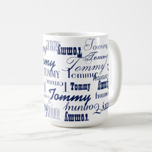 Repeating Blue Name All Over White Coffee Mug