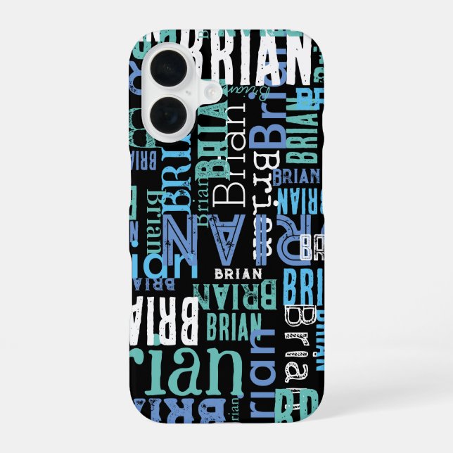 Repeating Brian (custom name) black iPhone 16 Case (Back)
