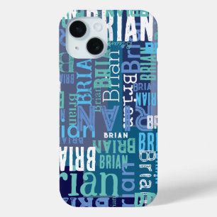 Repeating Brian (custom name) blue hues iPhone 15 Case