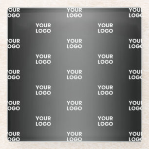 Repeating Business Logo   Black & Grey Gradient Glass Coaster