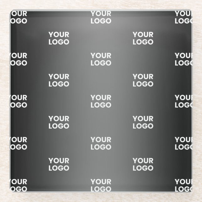 Repeating Business Logo | Black & Grey Gradient Glass Coaster (Front)