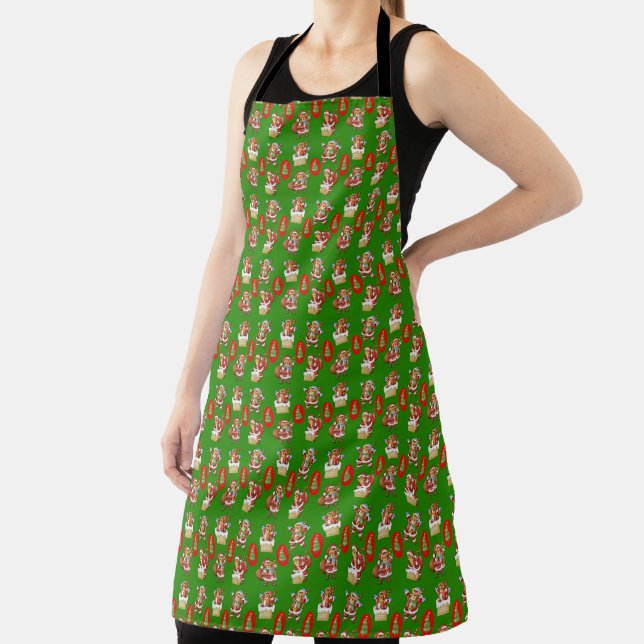 Repeating Christmas pattern featuring tigers as Sa Apron (Insitu)