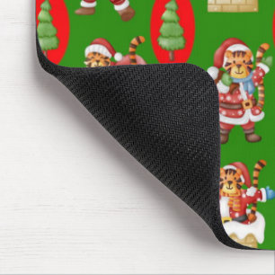 Repeating Christmas pattern featuring tigers as Sa Mouse Mat
