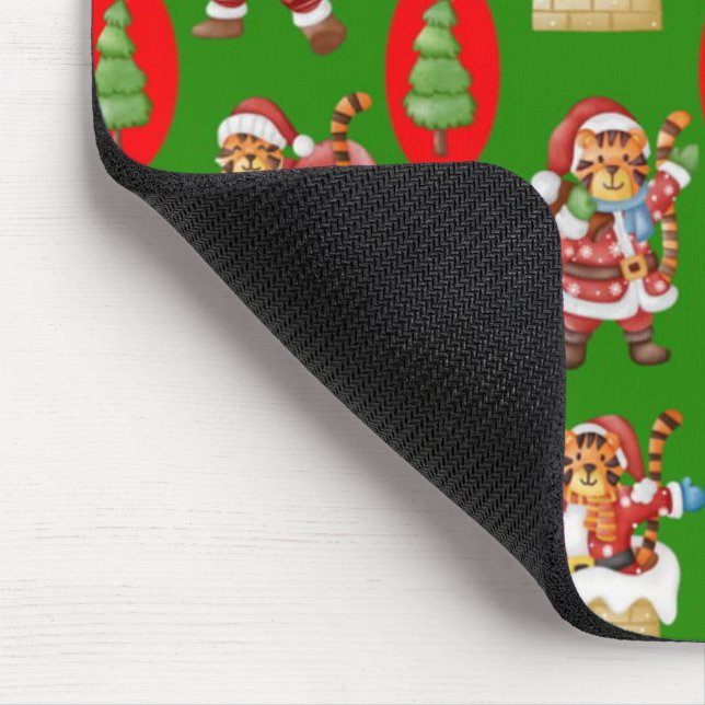 Repeating Christmas pattern featuring tigers as Sa Mouse Mat (Corner)