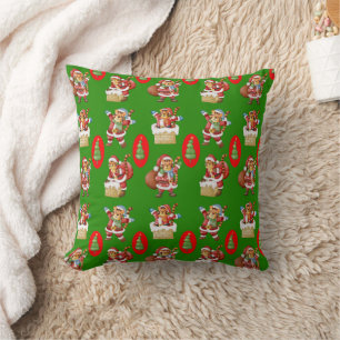 Repeating Christmas pattern featuring tigers Cushion