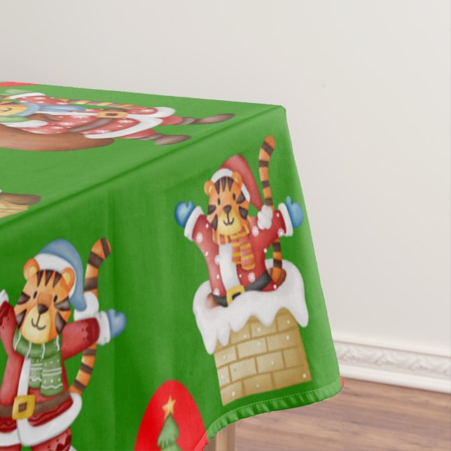 Repeating Christmas pattern featuring tigers  Tablecloth (In Situ)
