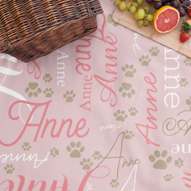 Repeating Colour Name and Dog Paw on dusty rose Fleece Blanket (Creator Uploaded)