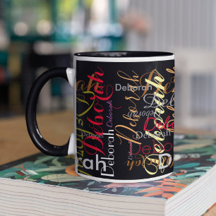 Repeating Colour Name Pattern on Black Mug