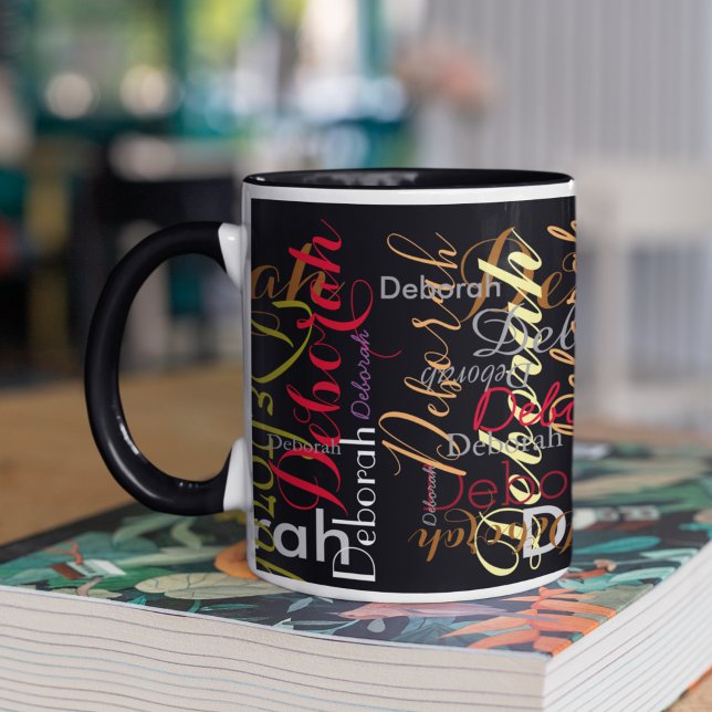 Repeating Colour Name Pattern on Black Mug (Creator Uploaded)