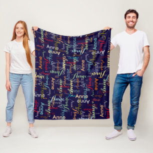 Repeating Colourful Name Typography dark blue Fleece Blanket