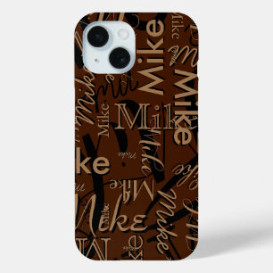 Repeating Custom Name Modern Brown iPhone 15 Case