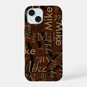 Repeating Custom Name Modern Brown iPhone 15 Case
