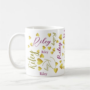 Repeating Custom Name with Gold Hearts  Coffee Mug