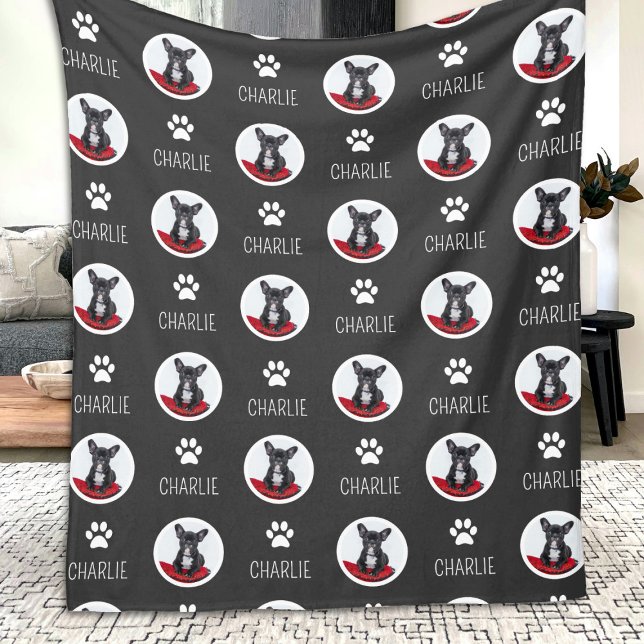 Repeating Dog Cat Pet Name & Photo Fleece Blanket (Creator Uploaded)