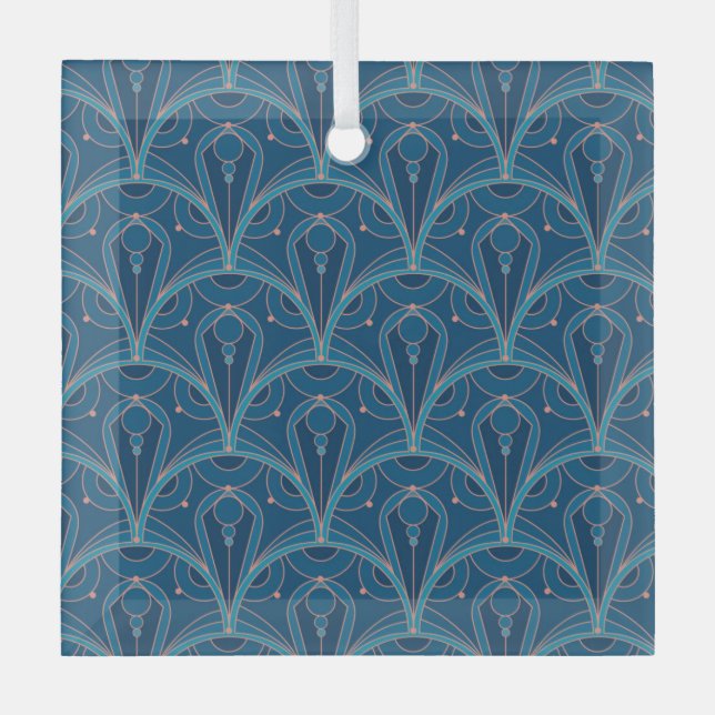 Repeating geometric Art Deco pattern Glass Tree Decoration (Front)