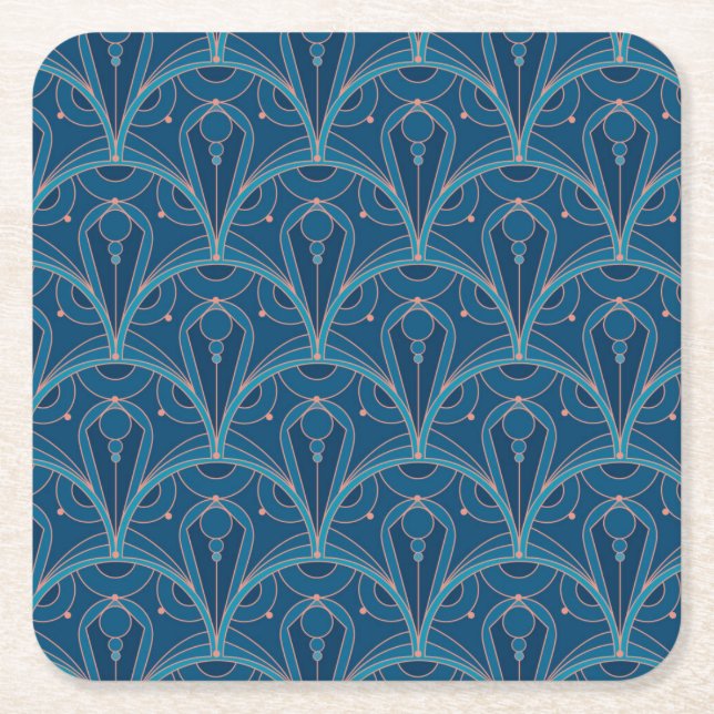 Repeating geometric Art Deco pattern Square Paper Coaster (Front)