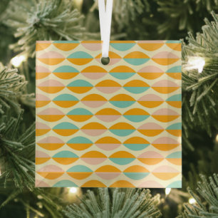 Repeating geometric pattern in beige background glass tree decoration