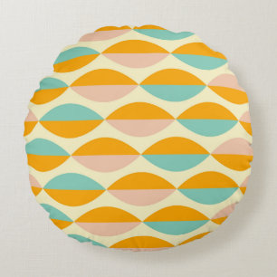 Repeating geometric pattern in beige background round cushion