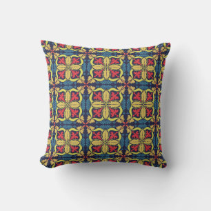 Repeating geometric pattern with red and yellow cushion