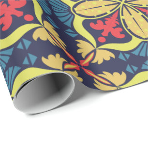 Repeating geometric pattern with red and yellow wrapping paper