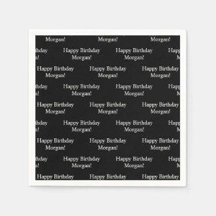 Repeating Happy Birthday & Name Black & White Napkin