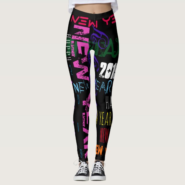 Repeating Happy New custom Year Pop Colours WL Leggings (Front)