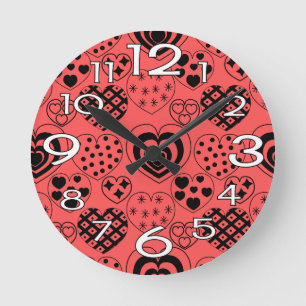 Repeating Hearts Round Clock