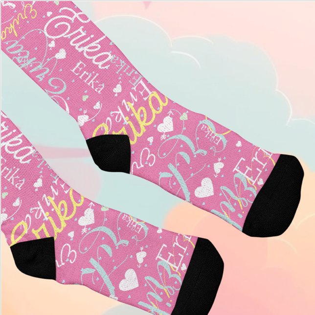 Repeating Her Name and Hearts Romantic PINK Socks (Creator Uploaded)