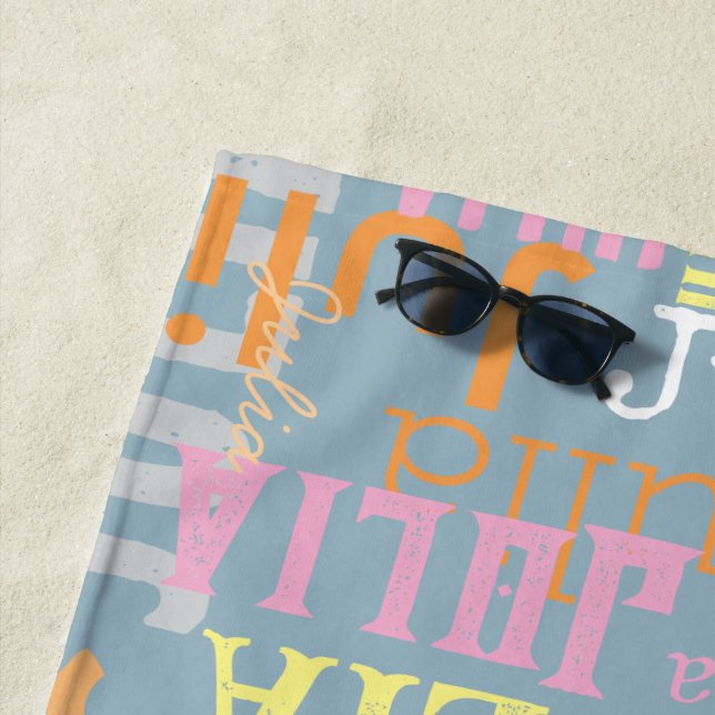 Repeating Her Name | Colours on Blue Beach Towel (In Situ)