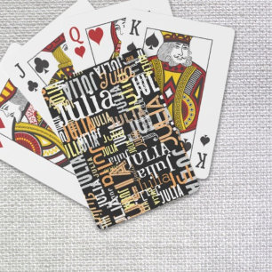 Repeating Her Name in Colours over black Playing Cards