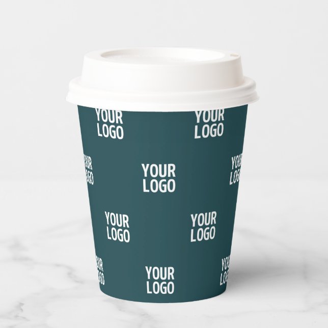 Repeating Image, Design or Logo | Dark Blue Green Paper Cups (Front)