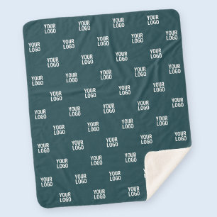 Repeating Image, Design or Logo   Dark Blue Green Sherpa Blanket