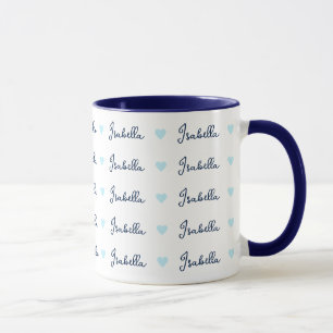 Repeating Isabella custom name with blue hearts  Mug