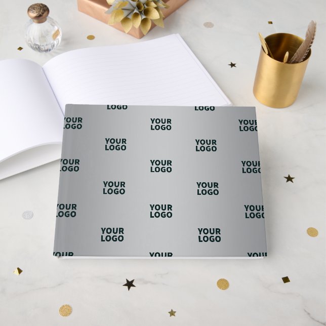Repeating Logos on Grey Gradient (editable colour) Guest Book (Front Open)