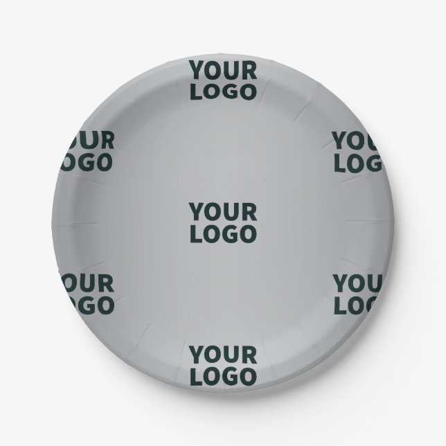 Repeating Logos on Grey Gradient (editable colour) Paper Plate (Front)