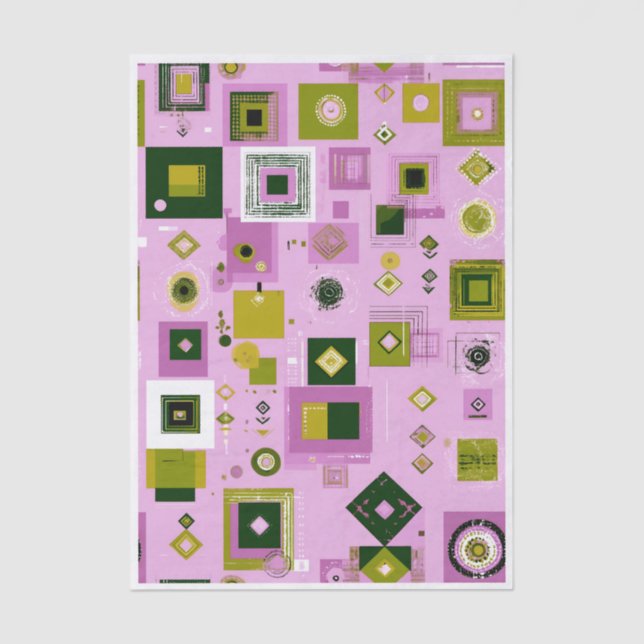 Repeating Modern Pink, Green Pattern ET6 Decoupage Tissue Paper (Front)