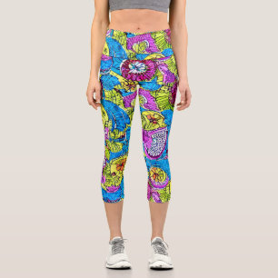 Repeating mosaik hand drawn pattern Cute Blue Capri Leggings