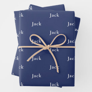Repeating Name Dark Navy Blue Gift Wrapping Paper Sheet