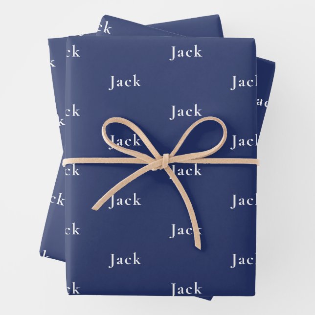 Repeating Name Dark Navy Blue Gift Wrapping Paper Sheet (In situ)