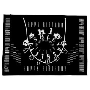 Repeating Name Happy Birthday Black White LGB Large Gift Bag