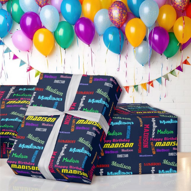 Repeating NAME Happy Birthday Gift Wrapping Paper (Creator Uploaded)