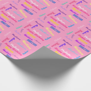 Repeating Name Happy Birthday Wrapping Paper