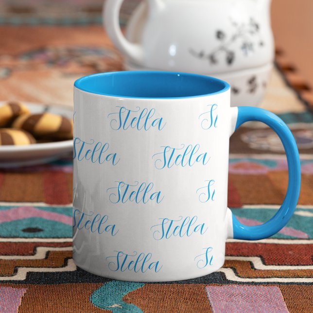 Repeating Name in Light-Blue all-over White Mug (Creator Uploaded)