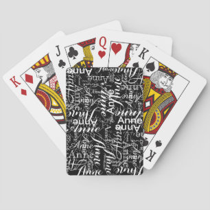 Repeating Name in White all-over a Black Playing Cards
