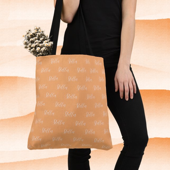 Repeating Name in White All-Over Apricot Tote Bag (Creator Uploaded)