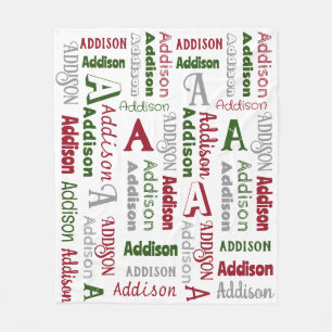 Repeating Name & Initial Gender Neutral Christmas Fleece Blanket