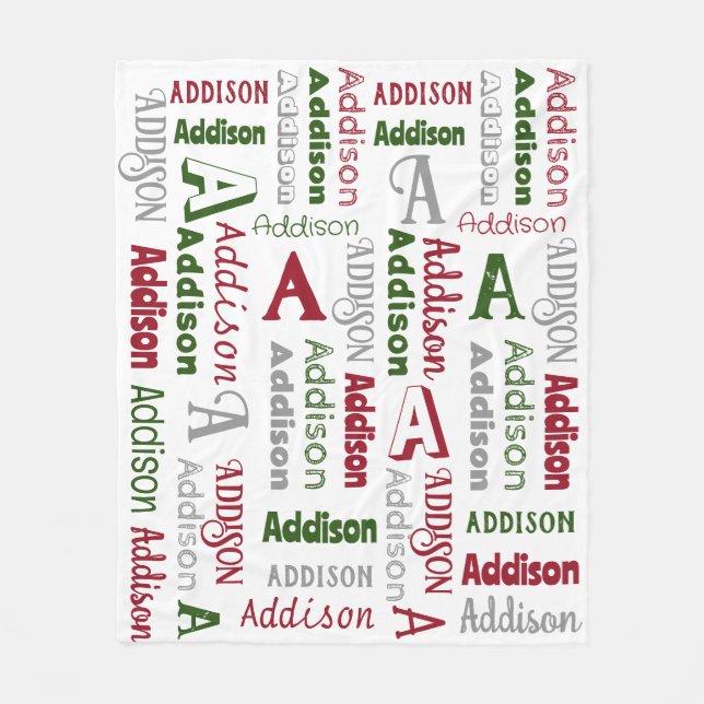 Repeating Name & Initial Gender Neutral Christmas Fleece Blanket (Front)