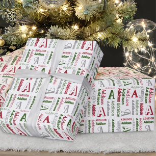 Repeating Name & Initial Gender Neutral Christmas  Wrapping Paper