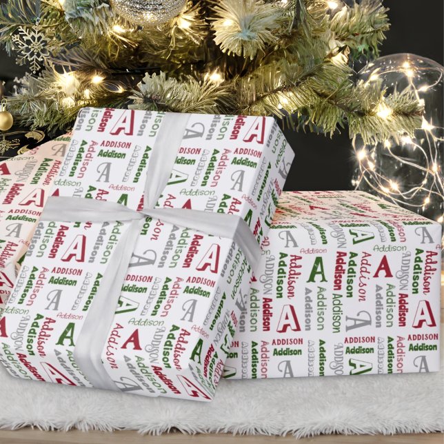 Repeating Name & Initial Gender Neutral Christmas  Wrapping Paper (Creator Uploaded)