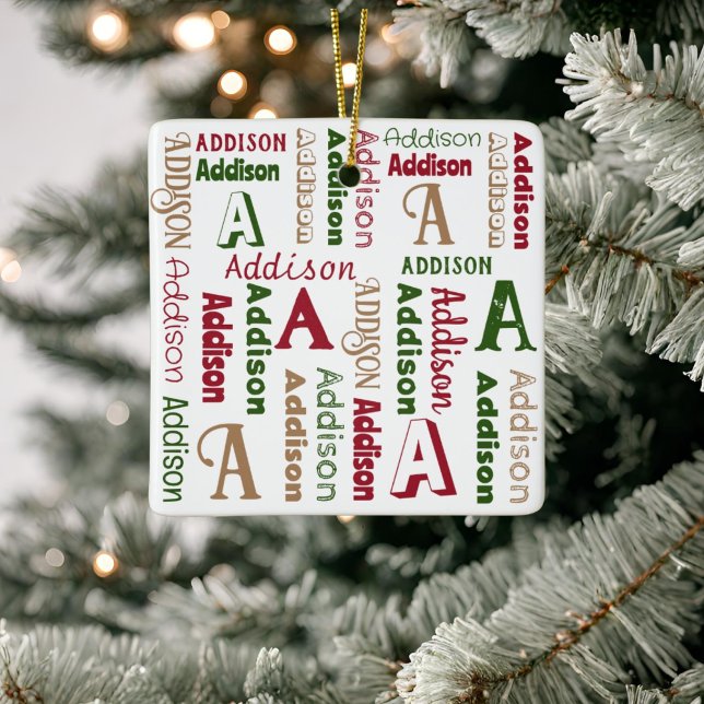Repeating Name Initial Gender Neutral Personalised Ceramic Ornament (Creator Uploaded)